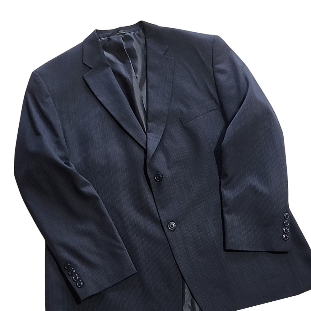 Haggar Mens Navy Blue Pinstripe Two Button‎ Blazer Sport Coat 48R 1002055